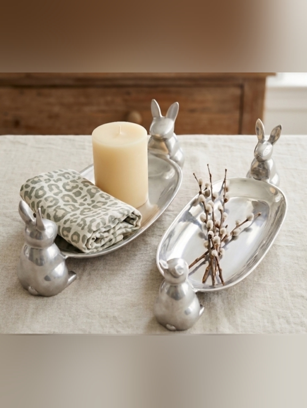 Silver Bunny Trays (2) -Trinket Dish- Decorative Tray-cottege Core,Grandmillennl